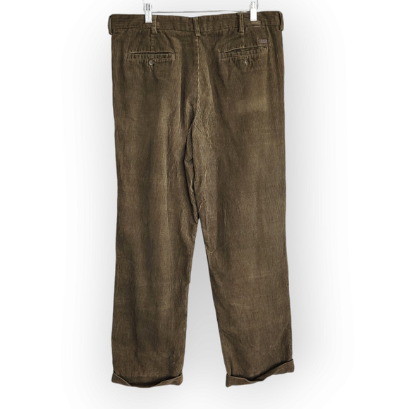 Vintage Izod Brown Corduroy Pleated Straight Leg Trousers Pants 36 - Picture 5 of 9